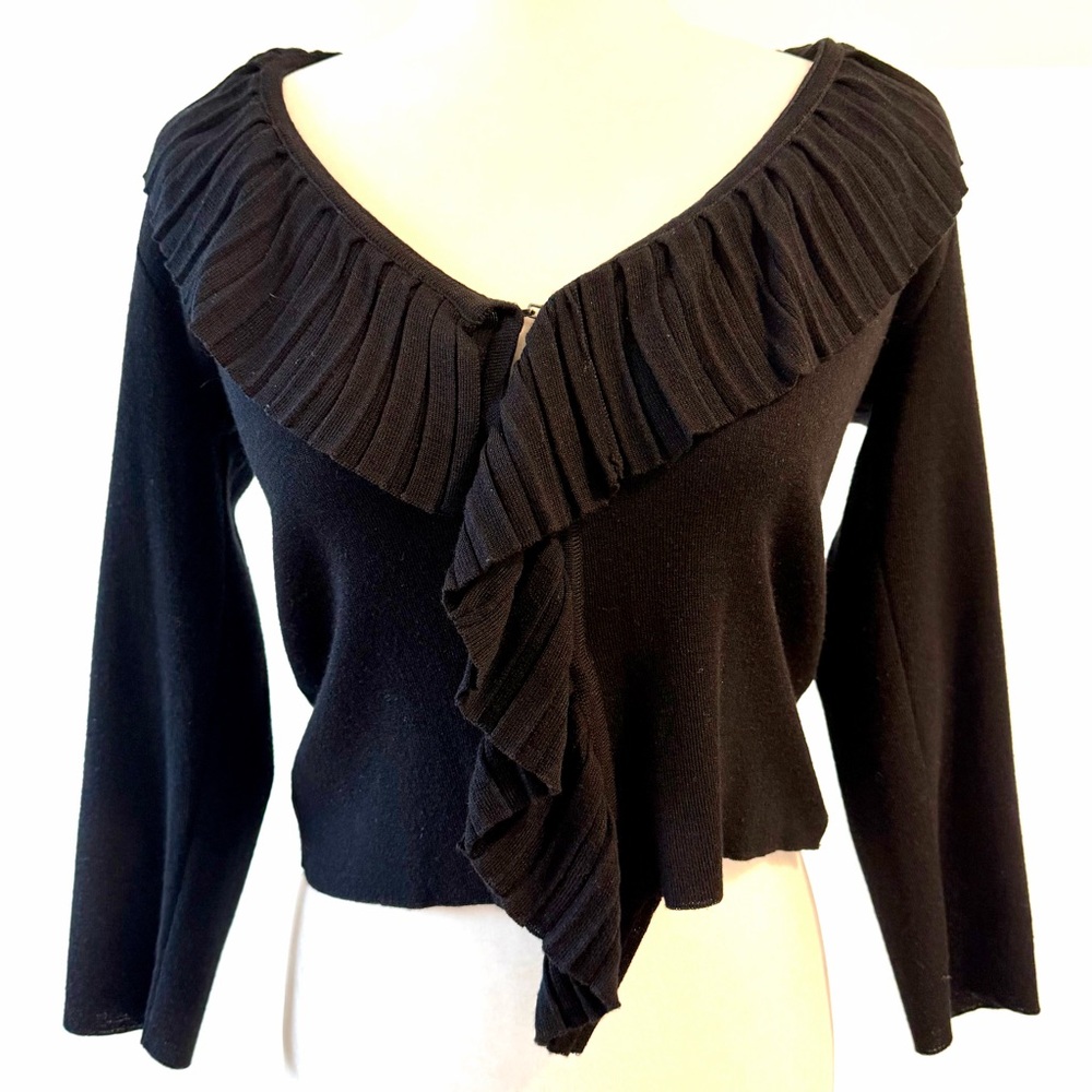 Armani Collezioni Black Knit Ruffles Cardigan
